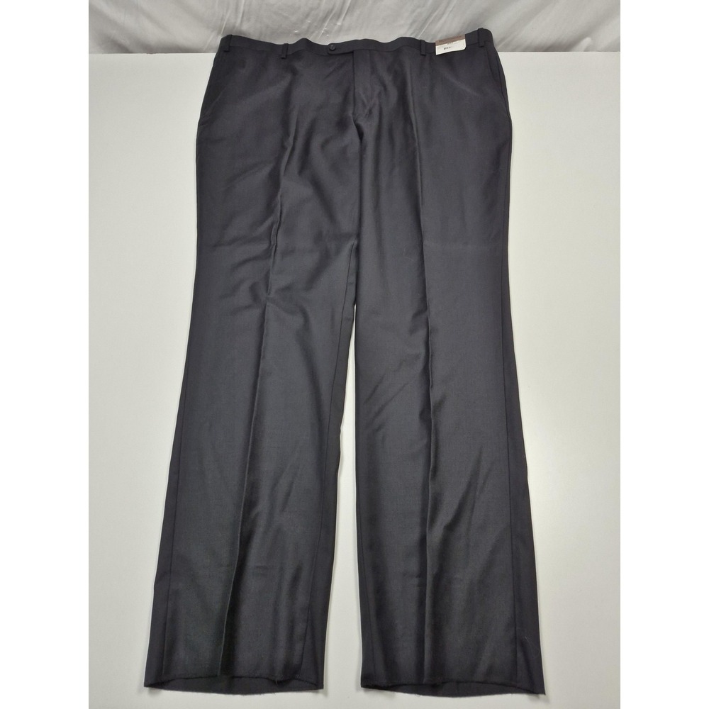 Prontomoda Dress Pants Mens 50x36 Black Wool  flat front Classic Fit NWT